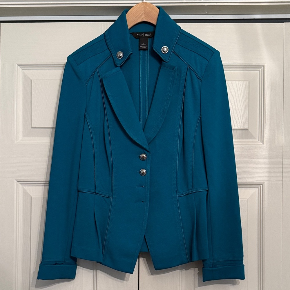 White House Black Market Teal Fitted Military-Style Blazer